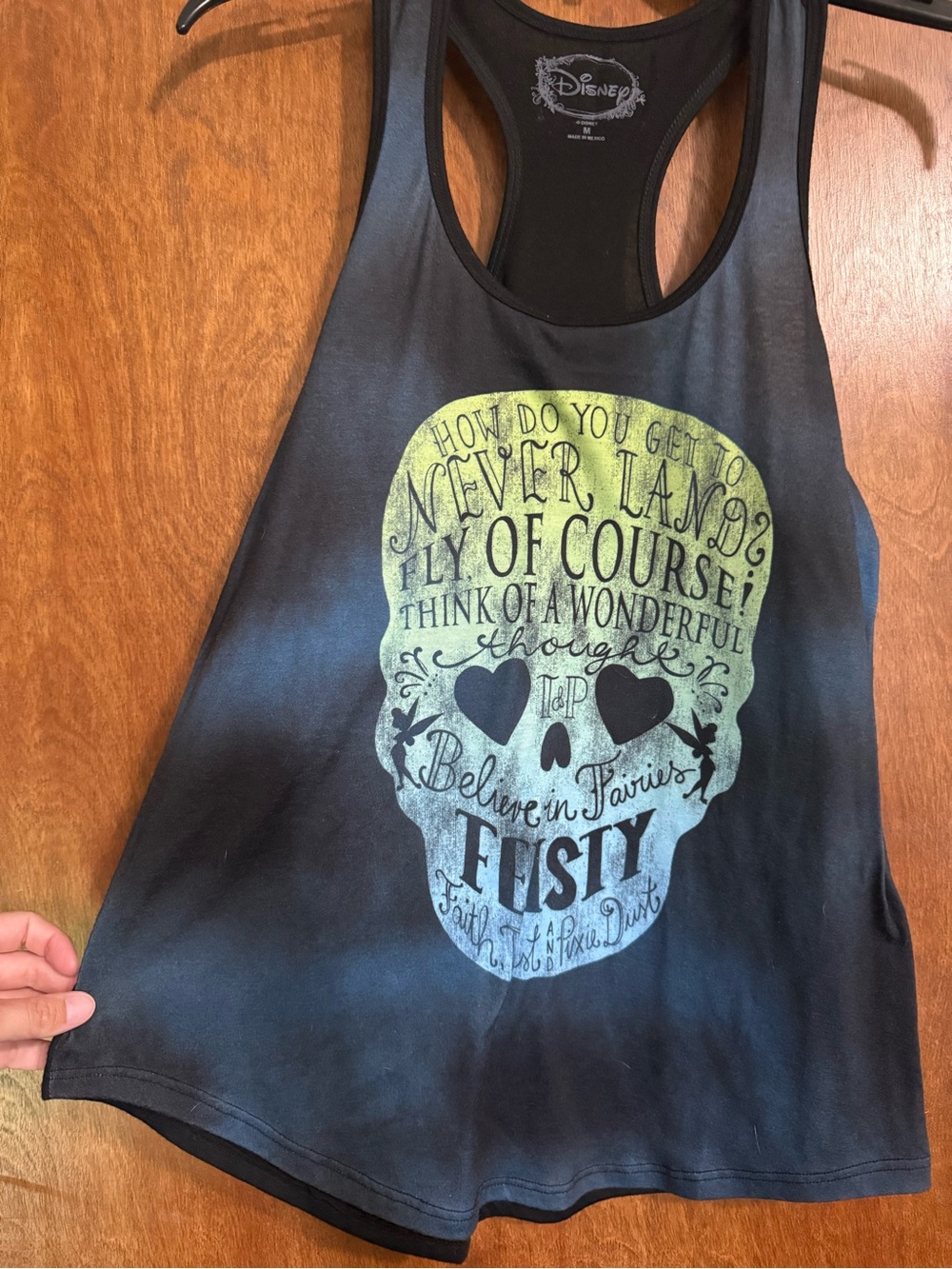Disney Peter Pan Tank with Yellow-Green Skull Graphic